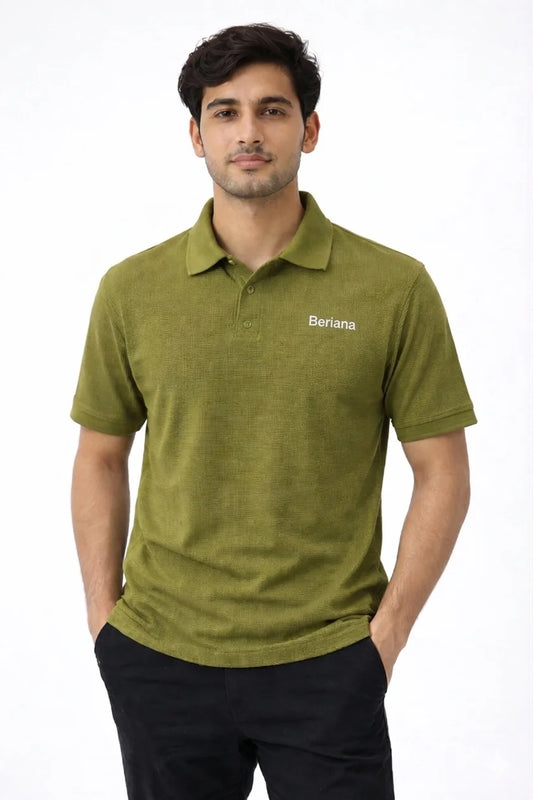OLIVE COLOUR - WAFFLE KNIT TEXTURED POLO