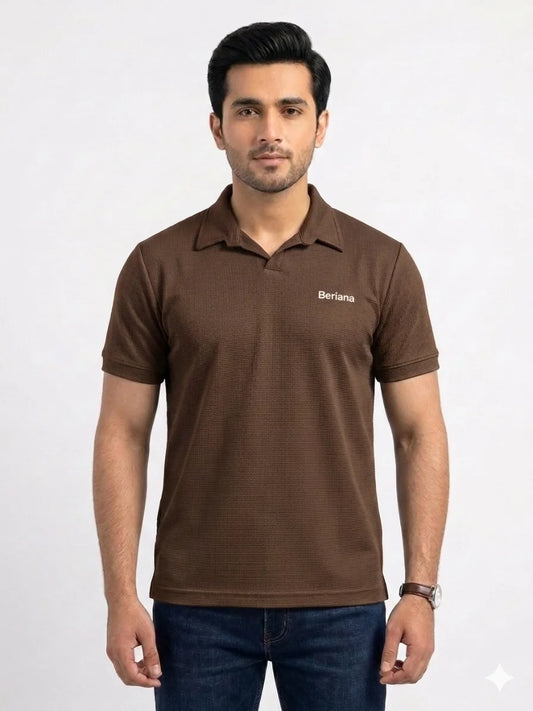 CHOCLATE COLOUR - WAFFLE KNIT TEXTURED POLO