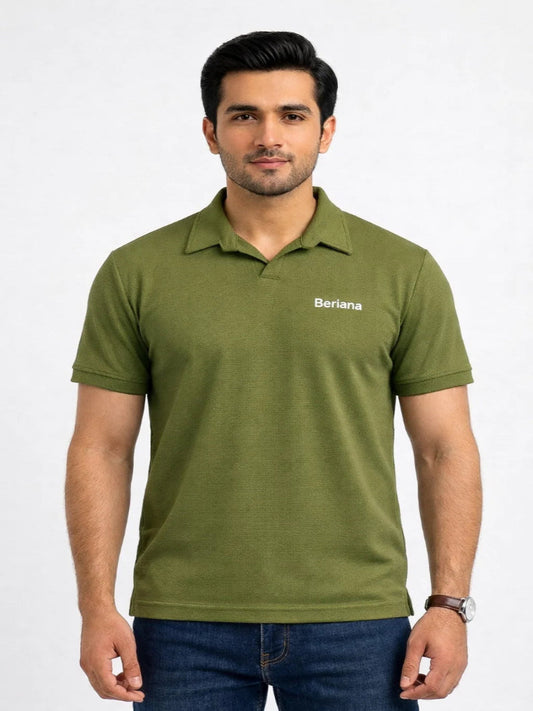 OLIVE COLOUR - WAFFLE KNIT TEXTURED POLO